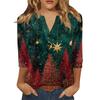 Women's T Shirt Christmas Print Button 3/4 Sleeve Daily Weekend Fashion Basic V- Neck Regular Top