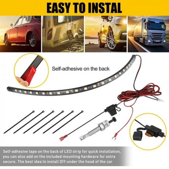 Universal Under Hood LED Light Kit Automatic On/Off | White | 1-5 Bulbs | 6000K | 12V | 1 Year Manufacturer Warranty