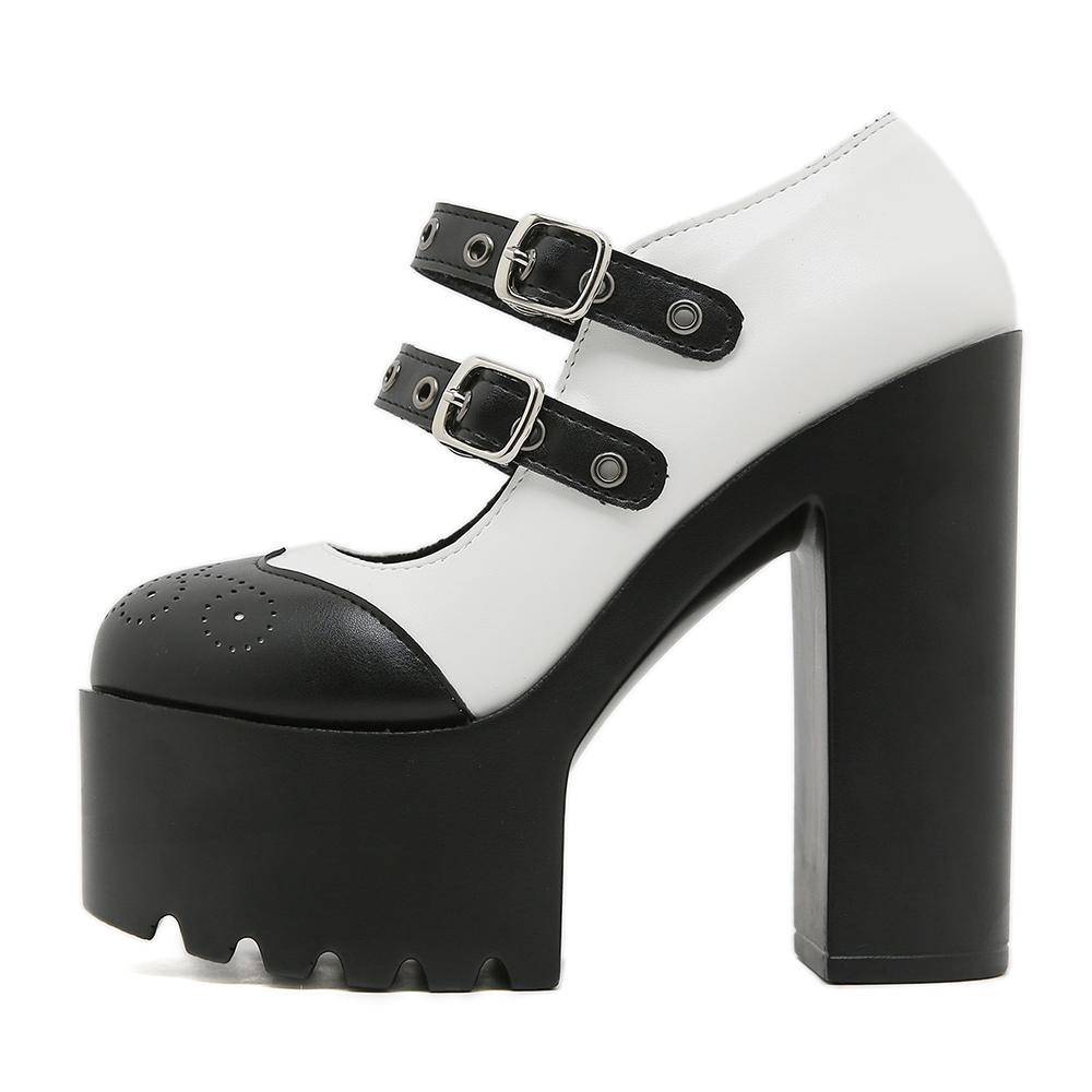 Gdgydh Scarpe con Tacco Alto e Plateau Chunky Donna Primavera Autunno Fibbia alla Caviglia Mary Jane Donna Tacco Grosso Scarpe Lolita Bianche