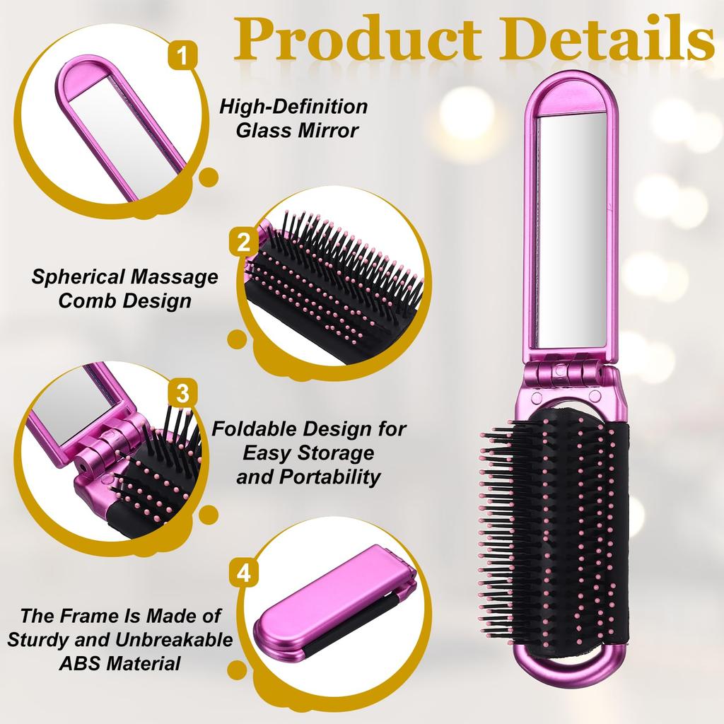 uxcell Mini Compact Travel Hair Foldable Hair Pocket with Makeup Compact Massage Comb for for and Everyday 2-Pack Brush, Brush, Size, Mirror, Bags,