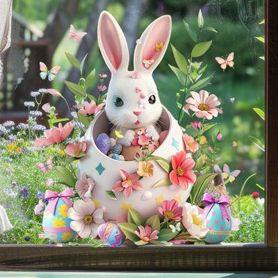 Húsvéti Falmatrica Vicces Nyuszi Repedt Lehámozható és Ragasztható Matrica 3D Lyuk Design Rajzfilm Öntapadós Falmatricák Gyerekek Hálószobájába Játékszobába