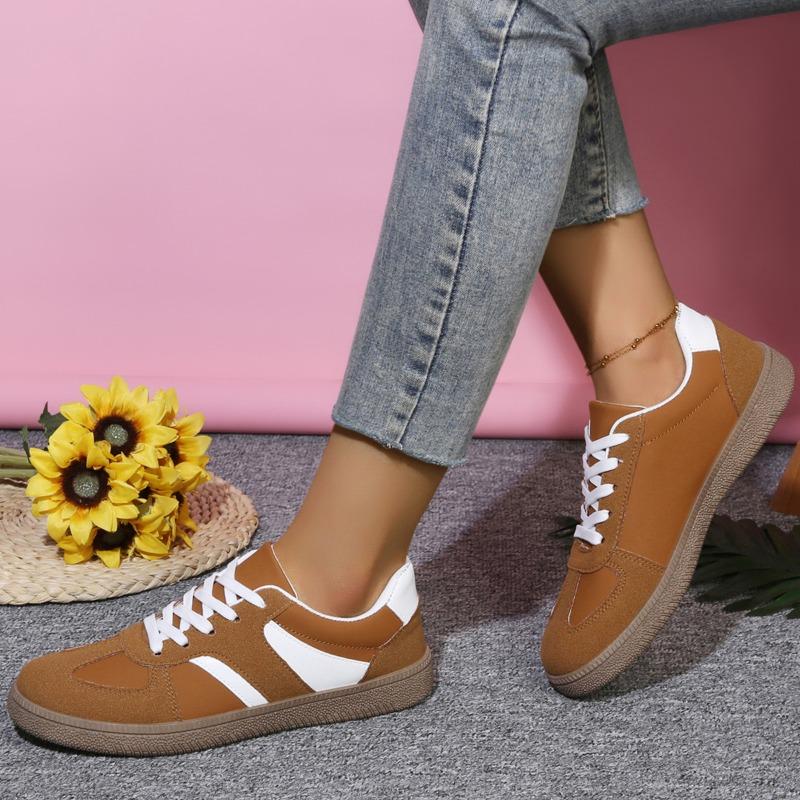 Women's Retro Color-Blocked Flat Low-Top Casual Sports Board Shoes, Training Style, Available In Large Sizes.