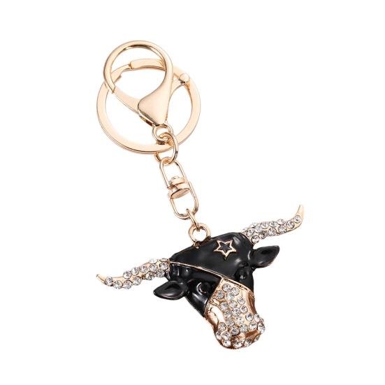 

Creative Bull Head Keychain Alloy Animal Pendant with Colored Rhinestone Lobster Clasp Stylish Accessory for Keys Bags Backpacks Gift B