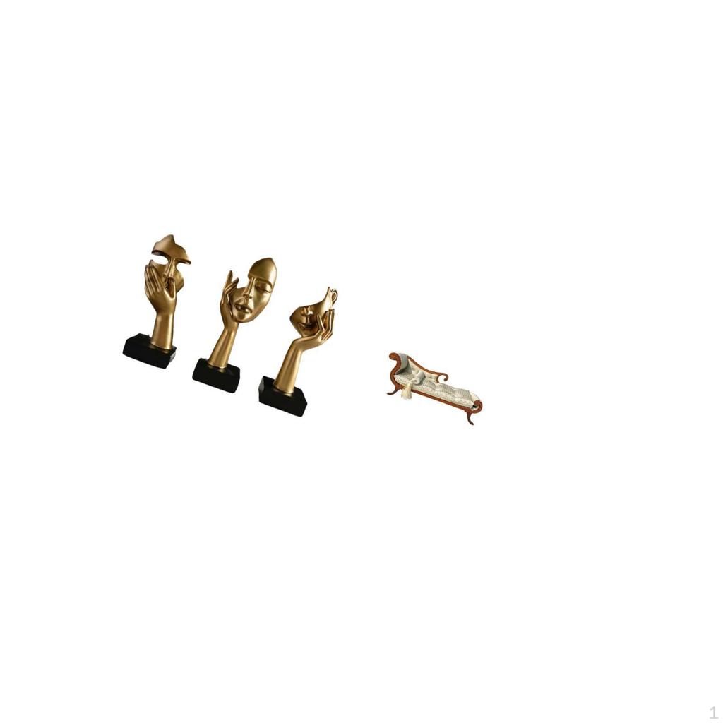 Resin Thinker Statues And Miniature Sofa Model Wooden Bed DIY Crafts Abstract Art Sculptures for