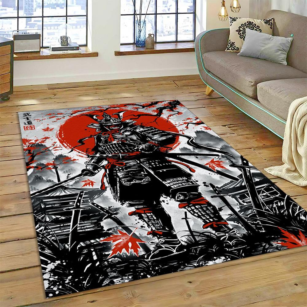 2025 New 3D Japanese Samurai Bushido Katana Cartoon Carpet Rug for Living Room Bedroom Home Sofa Decoration,Non-slip Floor Mat