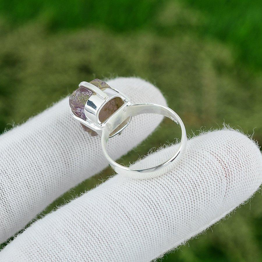 Natural Amethyst Rough Gemstone 925 Silver Stackable Ring Size 8 For Women