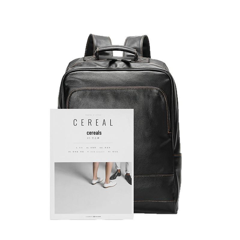 Genuine Leather Men's Large Capacity Backpack - European & American Style, Outdoor Cowhide Business Travel Computer Bag
