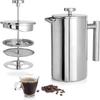 304 Stainless Steel Insulated French Press with Double-Layer Filter, Large Capacity Coffee Pot & Milk Frother