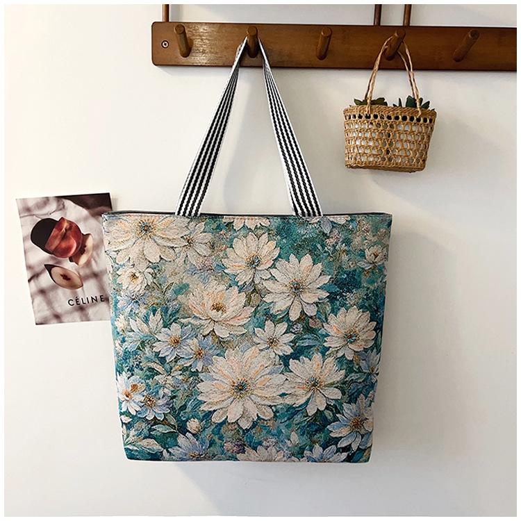 Etnická plátěná taška přes rameno s pavím motivem - Dámská módní taška Tote s velkou kapacitou