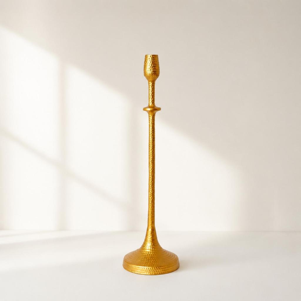Aluminum Candlestick with Gold Electroplated Finish Stable for Entryway, Mantel