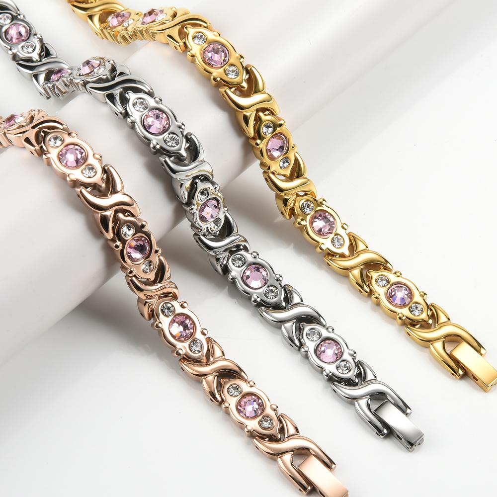 Magnetic Bracelet for Women Man Rose Gold Color Stainless Steel Energy Germanium Hematite Hand Bracelets Ladies Jewelry