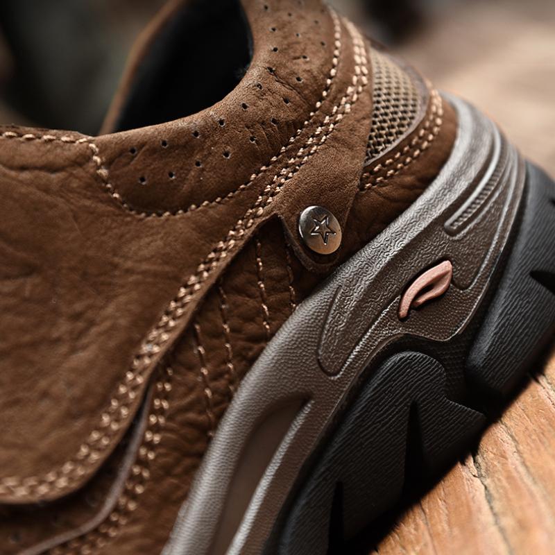 Men's Genuine Leather Hiking Shoes Lace Up Outdoor Casual Sneakers