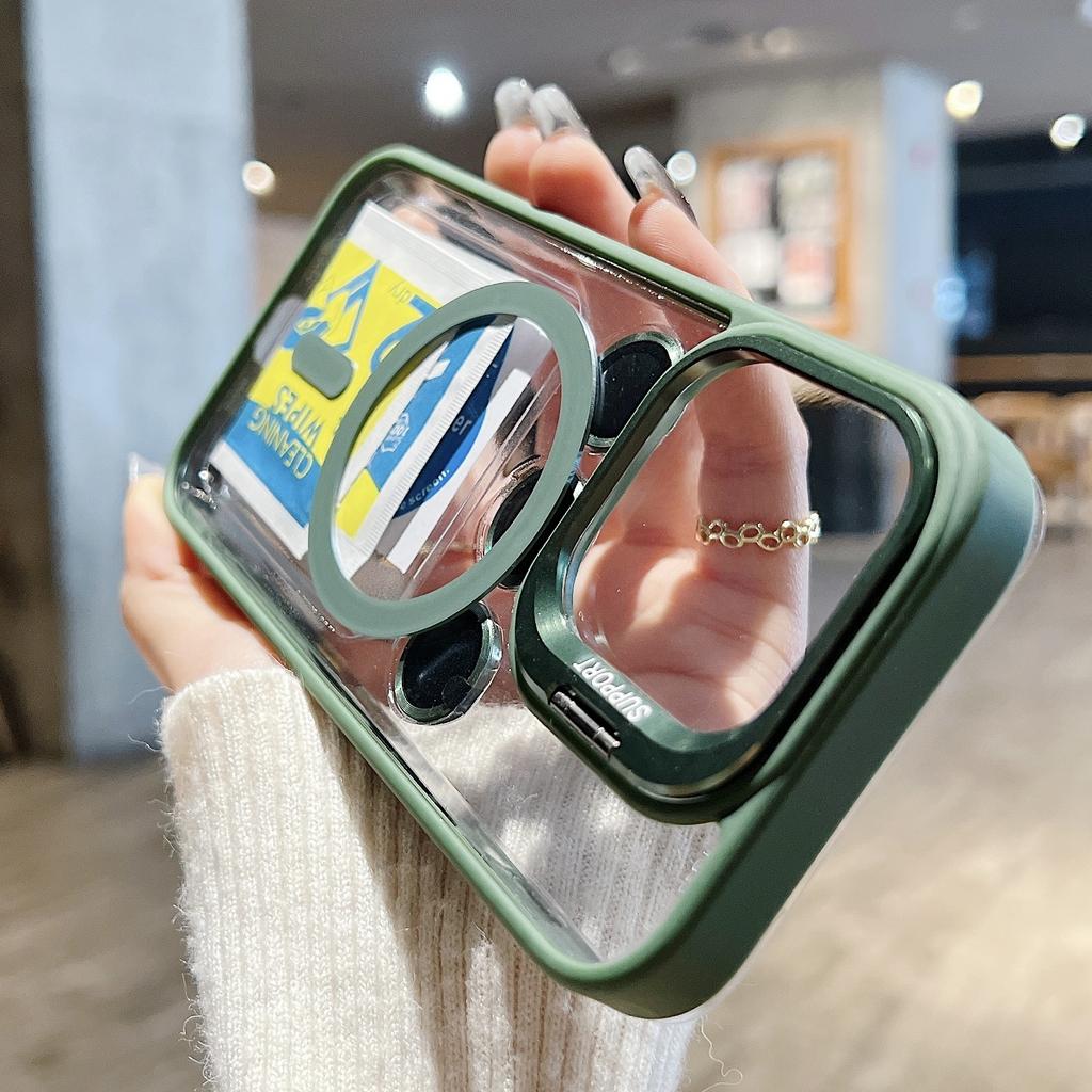 Fashion Ring Stand Case For Magsafe For iPhone 17 16 15 14 13 12 11 Pro Max Magnetic Wireless Charge Case With Lens Protector