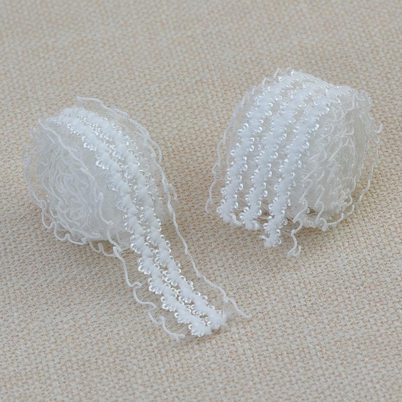 Elastic Black & White Floral Lace Trim with Fringed Hem - Soft Ruffled Ribbon for DIY.