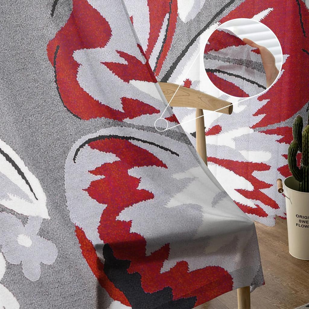 Flore Roșu Gri Textura Perdele Transparente Pentru Sufragerie Dormitor Decor Bucătărie Tulle Pentru Ferestre Voile Draperii