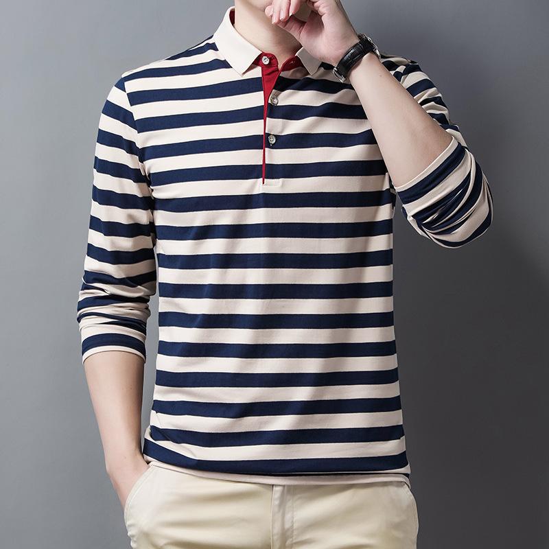 

Новая мужская рубашка поло весна-осень с длинным рукавом и базовой рубашкой, повседневная рубашка в полоску с лацканами 2XL