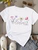 (Asian Size) Print Fashion Trend Flower Lovely Cute Female Tee Top Women Clothing T Shirt Woman Short Sleeve Graphic T-shirts
