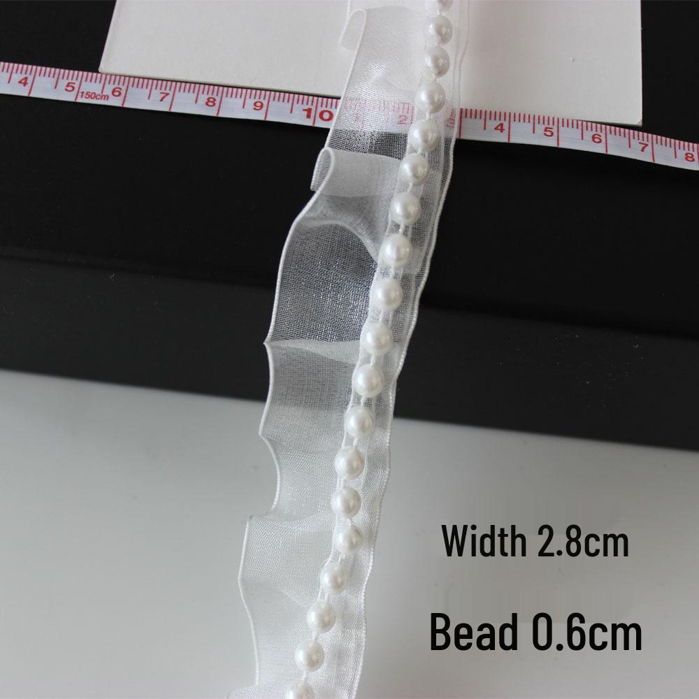Cottontime Off-White Mesh Ribbon Beads with Pearl Lace Decorative Accessories for Clothing