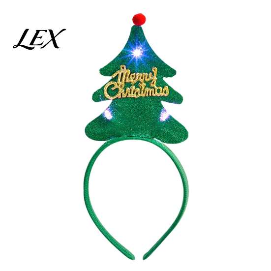 Glowing Holiday Accessories for Parties Light Up Christmas Headbands, Shiny Glitter Santa Hat Tree Reindeer Antler Hairbands, Party Hair LED Xmas Head