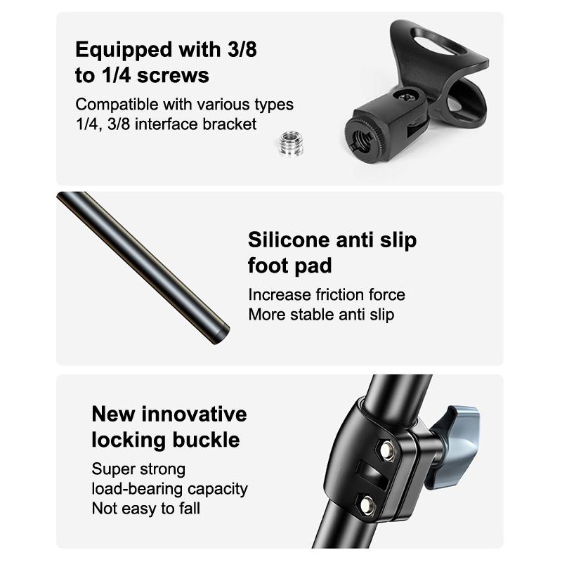Supporto Treppiede A Braccio Per Microfono 1,7 2,1M Staffa Treppiede Per Microfono Bracci Trasversali Da 66Cm Con Clip E Supporto Per Telefono Per Iphone Samsung Xiaomi