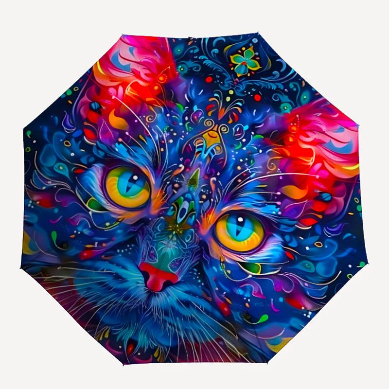 

1pc Psychedelic Cat Automatic Open/Close Umbrella with Folding feature Compact Travel Umbrella, Lightweight design, for Commuting, Business025