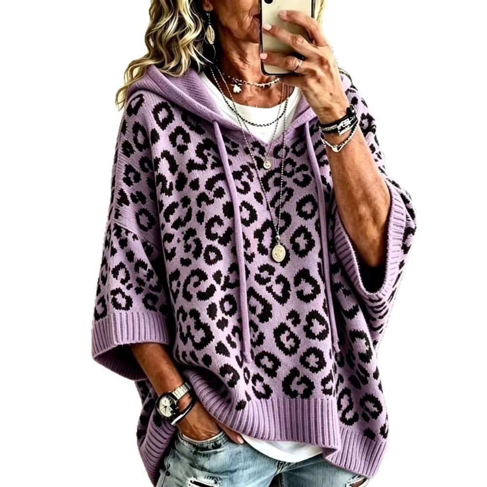 Felpa da Donna con Cappuccio Stampa Leopardo Coulisse Autunno Inverno Oversize