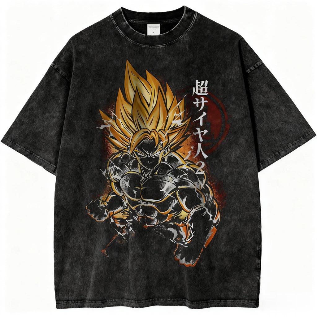 Dragon Ball Super Saiyan Gohan Printed Tshirt Mens and Womens Washed Tshirt High Quality Vintage Cotton Tshirt Tops