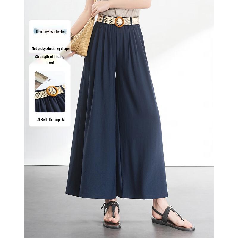 TERRE BLEUE Women s Casual Wide-Leg Cropped Pants M