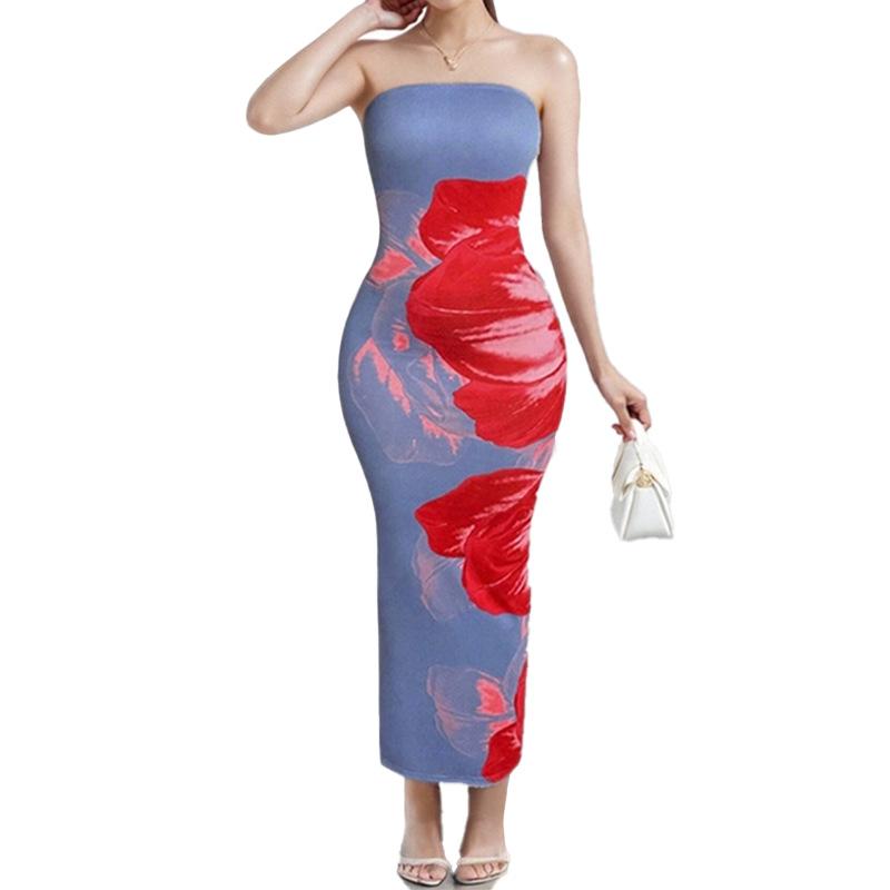 New Spring Women's Clothing Elegant Hip-shoulder Printed Dress for Women