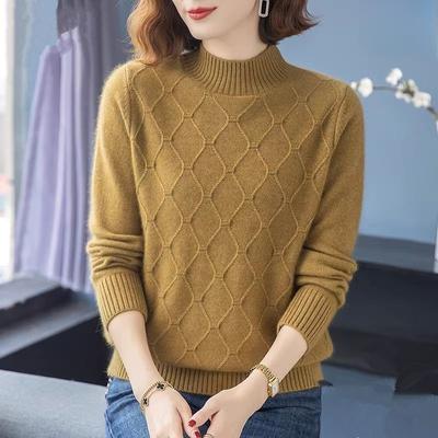 Suéter Nuevo de Cachemira para Mujer Jersey de Cuello Alto Medio Tejido Cálido Prendas de Punto Jersey Femenino Top Casual de Invierno