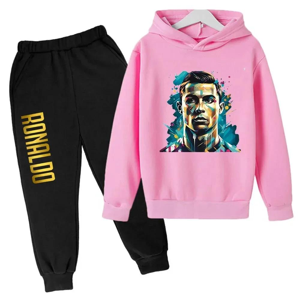 Ronaldo CR7 Estampado Ídolo del Fútbol Ropa Sudadera para Niños Conjunto de 2 Piezas Traje de Pantalón Chándal para Niños Niños Niñas Ropa Chándales Deportivos