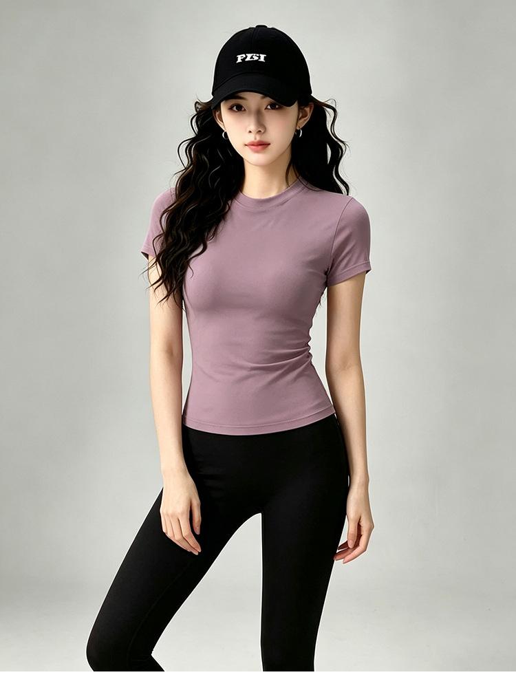 Basic Elastic Sports Short Sleeve High Waist Slim Fit Versatile Breathable Fitness Training Yoga Clothing Top Pilates Women