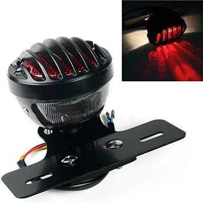 Karun 12V Round Birdcage Tail Lamp with License Plate Holder, Universal Motorcycle Round Shape, Black