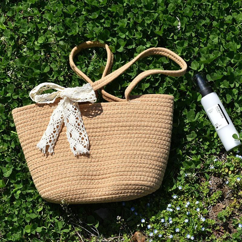 

Single Shoulder Bag Cotton Rope Hand-carried Women s Cross-carried Straw Weaving Casual