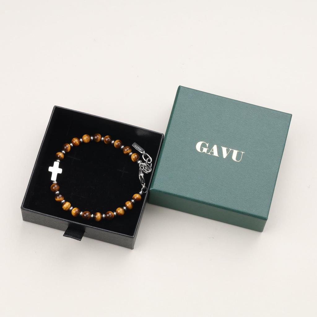 GAVU Tiger Eye Cross Power Stone Bracelet for Men