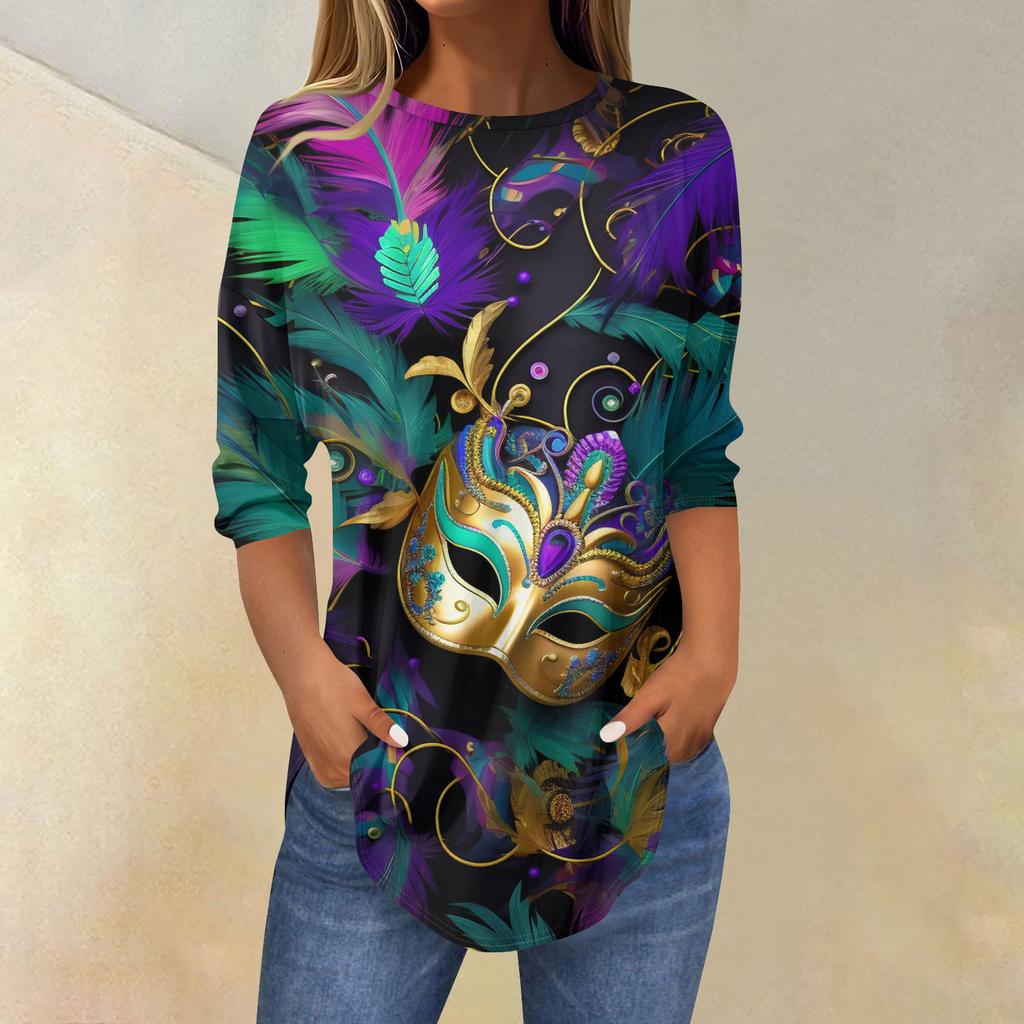 Womens T Shirts 3/4 Sleeve Shirts Solid Color Pullover Summer Spring Tops Blouses