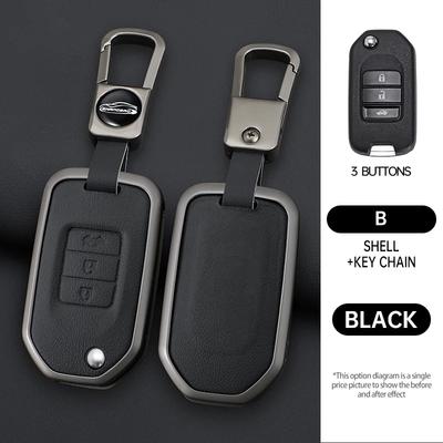 Car Zinc Alloy Leather Flip Key Cases Holder Cover Chain For Honda Civic Hrv Crv Xrv Cr-V Crider Odyssey Pilot Fit Accord Wallet