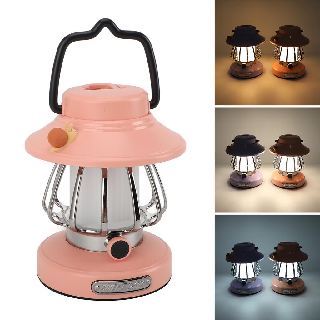Retro Rechargeable Camping Lantern Infinite Dimming 3 Color Temperature Camping Lantern Portable Tent Light Emergency Light