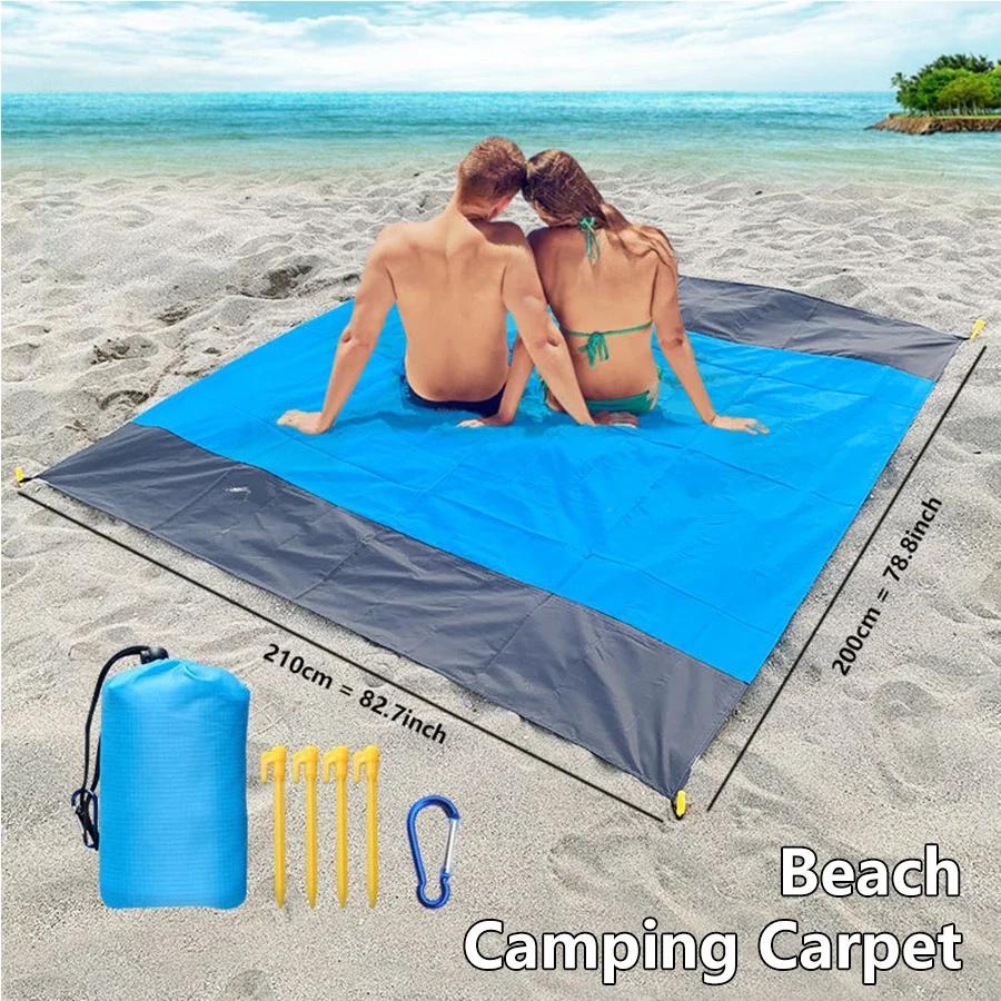 Portable Sandproof Beach Mat Beach Blanket Waterproof Quick Drying Lightweight Picnic Mat for Travel Camping Hiking