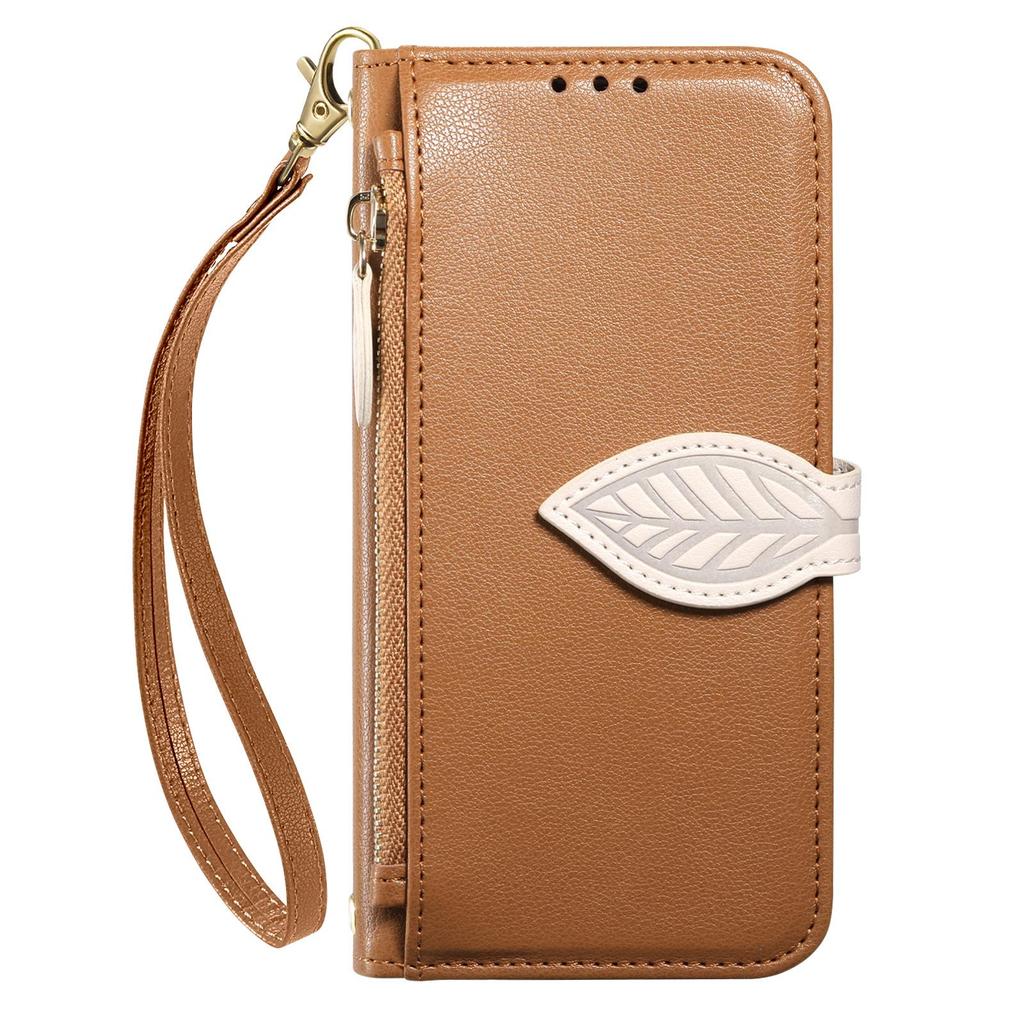 iPhone 17 Leaf Leather Flip Case with Crossbody Strap
