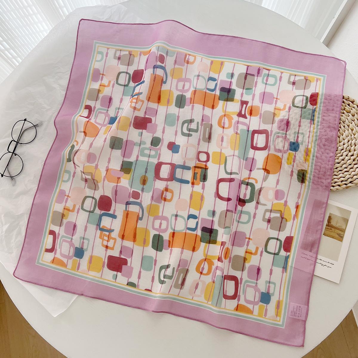 

Летний контрастный цвет хлопок и лен маленький квадратный шарф женский повседневный универсальный декоративный платок на голову шарф в иностранном стиле повязка на голову 58-58cm