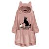Women Fleece Embroidery Cat Ear Plus Size Hoodie Pocket Top Sweater Blouse