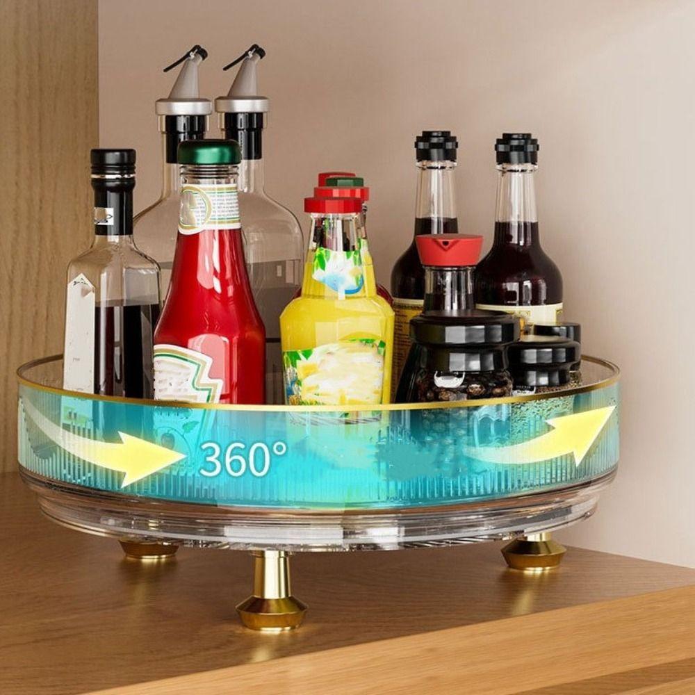 Non-slip Base Rotating Spice Rack Clear Plastic Rotating Container Bins Bathroom Storage