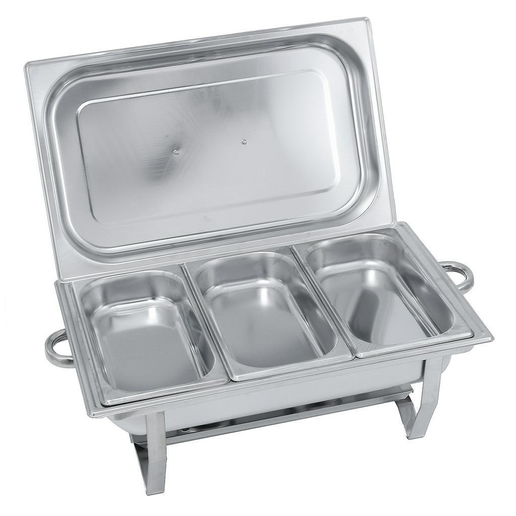 9L 3 Plates Dish Set Container Food Warmer Chafing Dish Full Buffet Catering Foldable Stainless Steel Square Buffet Stove