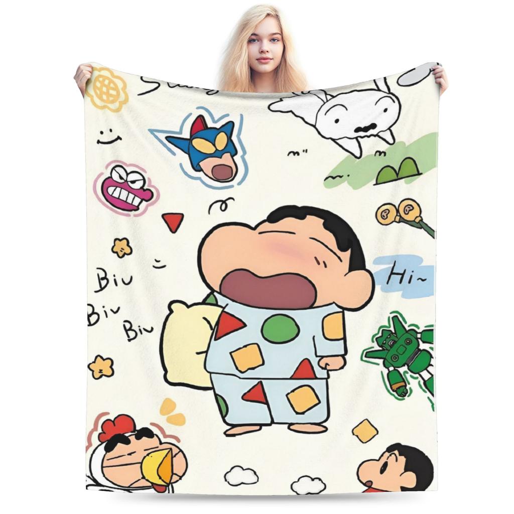 Crayon Shin Chan as Action Kamen Blankets Fleece Summer Air Conditioning Manga Multi-function Throw Blanket for Home Couch Quilt