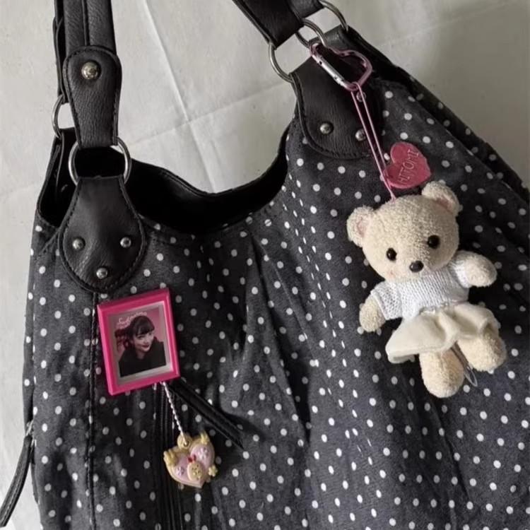 Korean Version of Retro Polka Dot College Style Tote Bag Women's 2025 New Fashionable Versatile Large-capacity Shoulder Bag