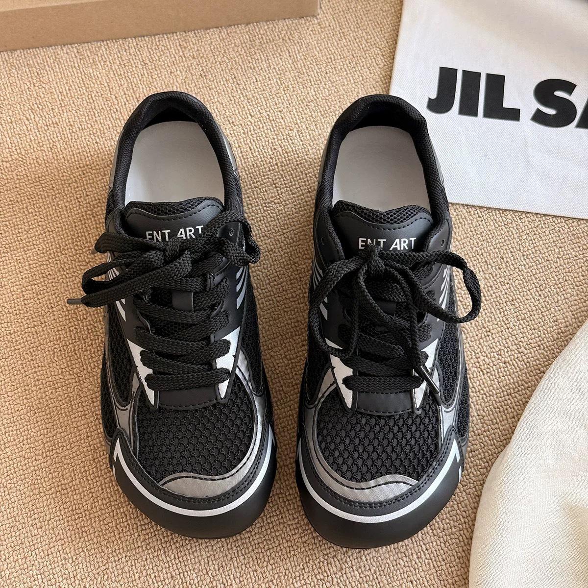 

Casual sports board shoes, little white shoes, big head mountaineering, outdoor thick-soled mesh, single mesh, breathable Forrest Gump training shoe 40 чёрный