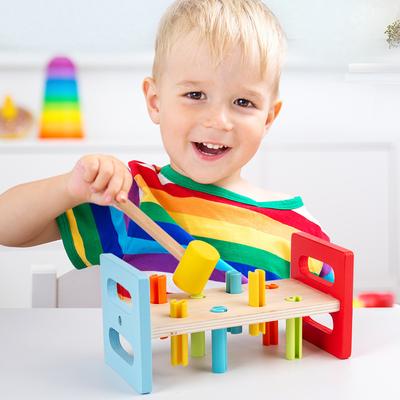 Drewniany Stół do Uderzania Tęcza Uderzanie Palik Gopher Mały Młotek Chłopiec Niemowlę Uderzanie Zabawka dla Dzieci