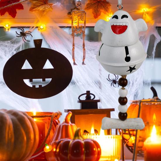 Ghost Bell Hanging Ornament Resin White Ghost Wind Chime Decoration for Halloween Home Garden Party Decor