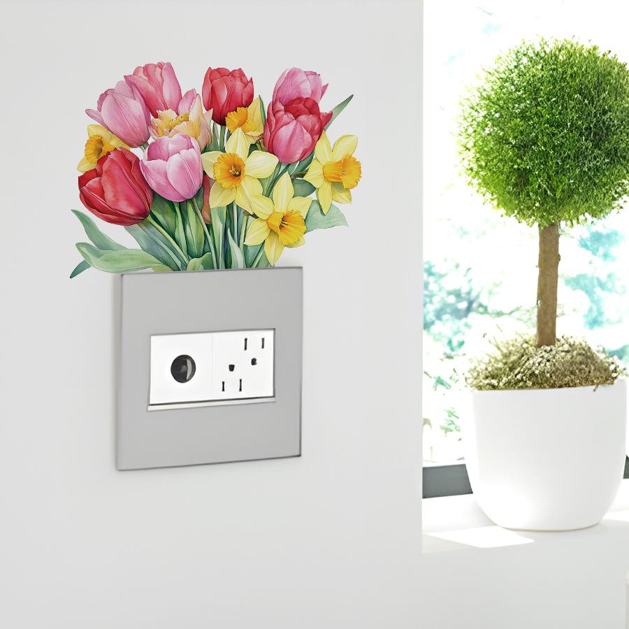 Adesivi per Switch a forma di Bouquet di Tulipani Acquerellati Cartoni Animati, Decorazione Autoadesiva per Camera da Letto Soggiorno Stanza del Dormitorio Decorazione per Aula